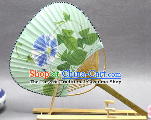 Handmade Chinese Printing Petunia Green Paper Fans Traditional Classical Dance Palace Fan for Women