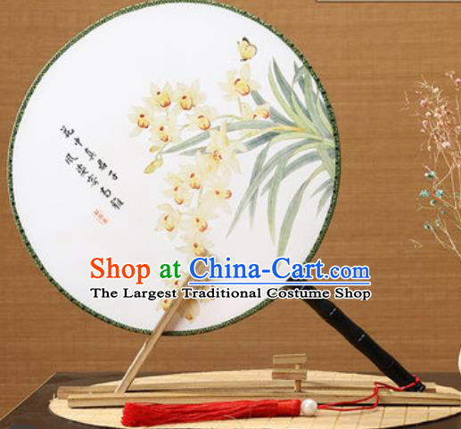 Handmade Chinese Printing Orchids Palace Fans Traditional Classical Dance Round Fan for Women