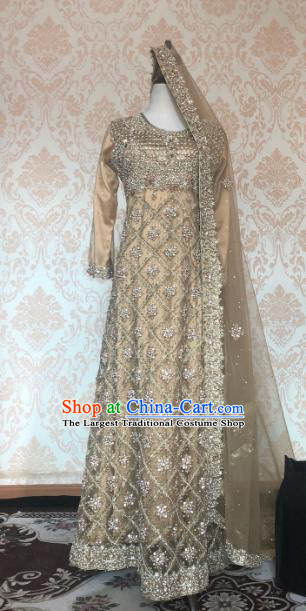 Indian Traditional Lehenga Golden Dress Asian India Wedding Costume for Women