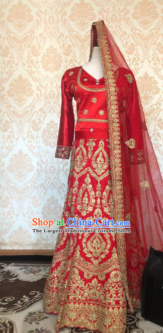 Indian Traditional Lehenga Red Dress Asian India Bride Wedding Costume for Women