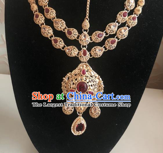 Indian Traditional Wedding Red Gem Eyebrows Pendant Asian India Bride Headwear Jewelry Accessories for Women