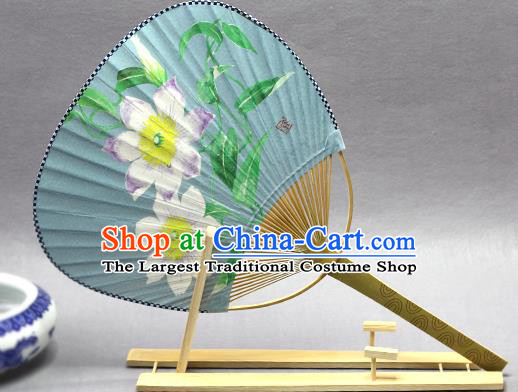 Handmade Chinese Printing Flowers Blue Paper Fans Traditional Classical Dance Palace Fan for Women