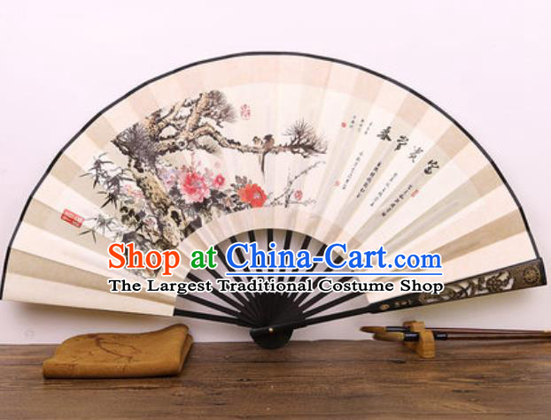 Handmade Chinese Ink Painting Peony Carving Fan Traditional Classical Dance Accordion Fans Folding Fan