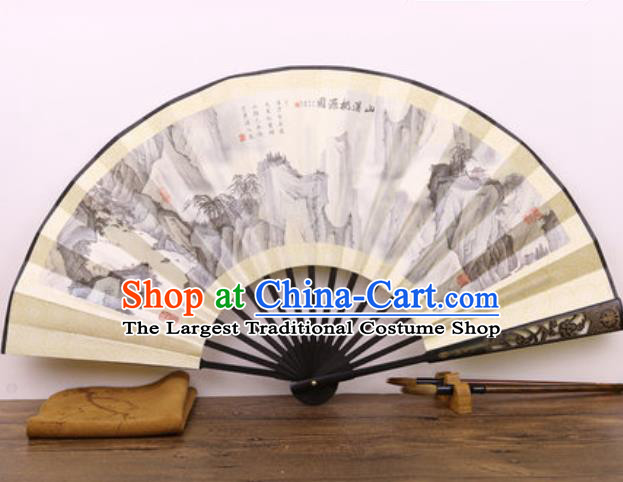 Handmade Chinese Ink Painting Landscape Carving Bamboo Fan Traditional Classical Dance Accordion Fans Folding Fan