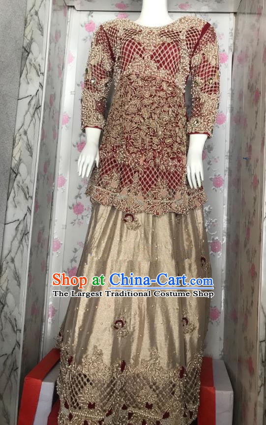Indian Traditional Bride Lehenga Exquisite Embroidered Dress Asian Hui Nationality Wedding Costume for Women