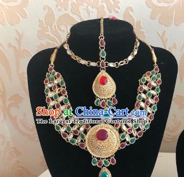 Indian Traditional Wedding Colorful Gems Eyebrows Pendant and Necklace Asian India Bride Headwear Jewelry Accessories for Women