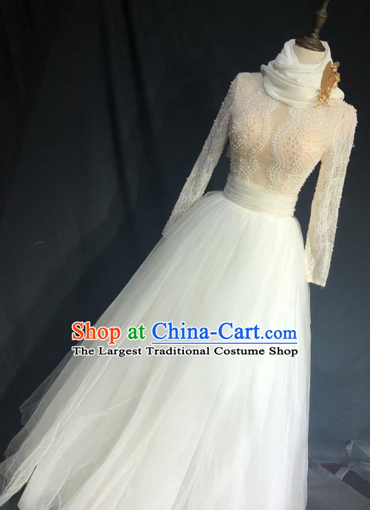 Top Grade Bride White Veil Lace Wedding Dress Bridal Full Dress Wedding Costume for Women