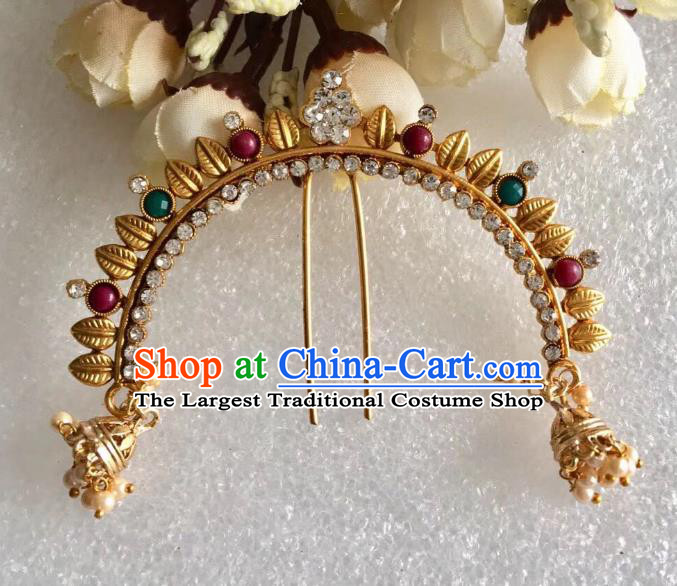 Indian Traditional Wedding Golden Leaf Hairpin Asian India Bride Hair Jewelry Accessories for Women