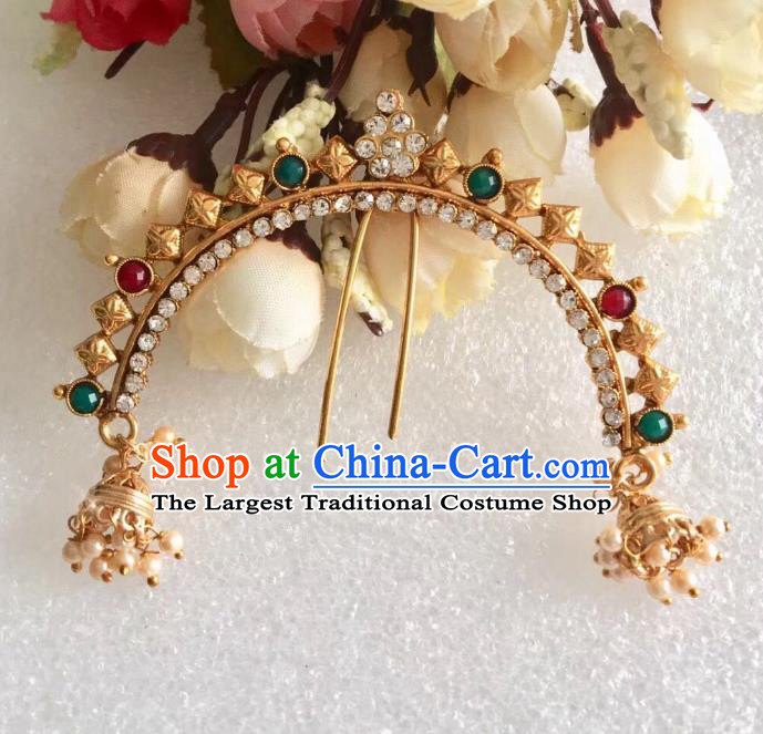 Indian Traditional Wedding Golden Hairpin Asian India Bride Hair Jewelry Accessories for Women