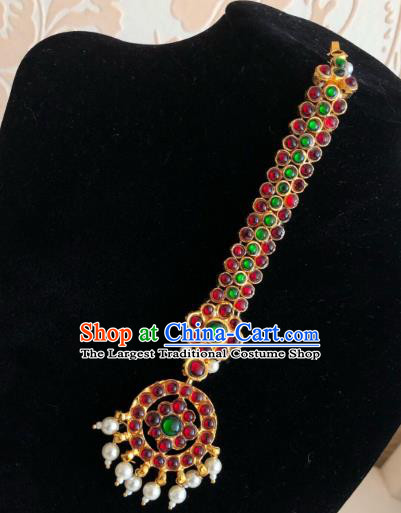 Traditional Indian Court Wedding Red Garnet Eyebrows Pendant Asian India Headwear Jewelry Accessories for Women