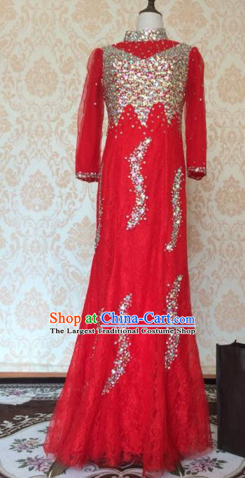 Top Grade Bride Embroidered Red Wedding Dress Bridal Full Dress Wedding Costume for Women