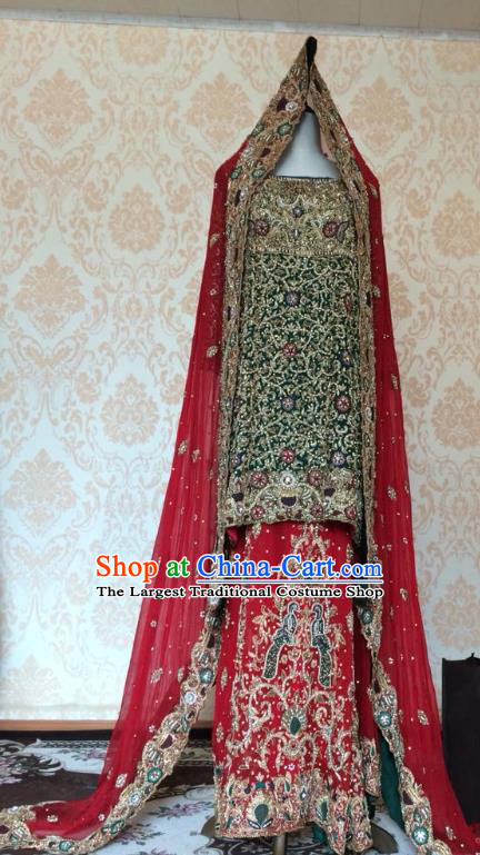 Indian Traditional Wedding Lehenga Dress Asian Hui Nationality Bride Embroidered Costume for Women