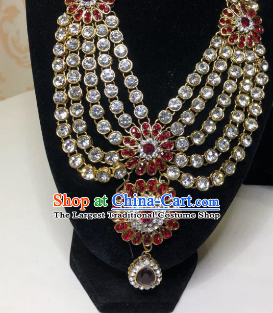 Indian Traditional Wedding Red Crystal Necklace Asian India Bride Jewelry Accessories for Women