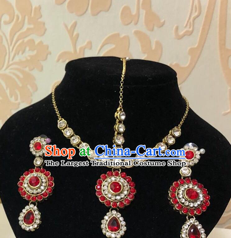 Traditional Indian Wedding Crystal Eyebrows Pendant and Earrings Asian India Bride Headwear Jewelry Accessories for Women