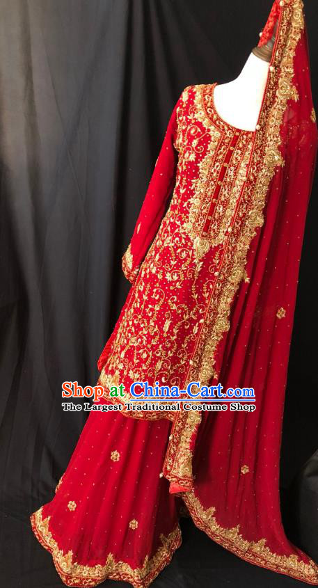 Indian Traditional Bride Embroidered Red Lehenga Dress Asian Hui Nationality Wedding Costume for Women