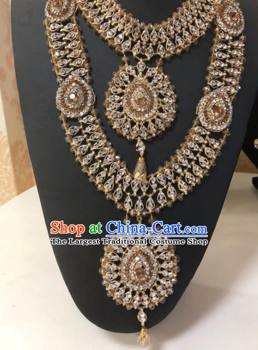 Indian Traditional Wedding Crystal Golden Necklace Asian India Bride Jewelry Accessories for Women