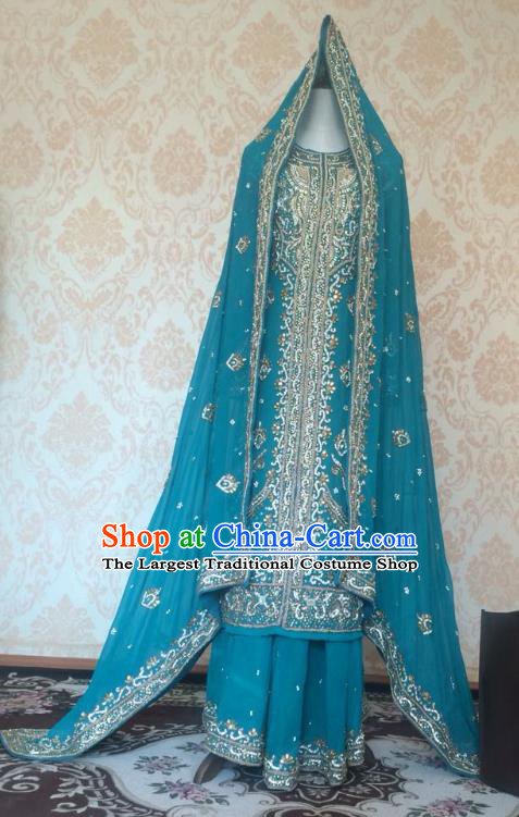 Indian Traditional Diamante Blue Lehenga Costume Asian Hui Nationality Wedding Bride Embroidered Dress for Women