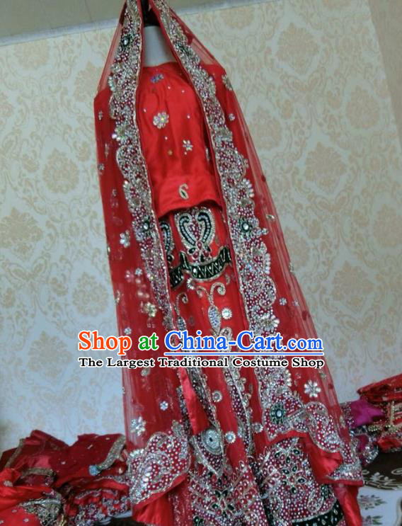 Indian Traditional Court Wedding Diamante Red Lehenga Costume Asian Hui Nationality Bride Dress for Women