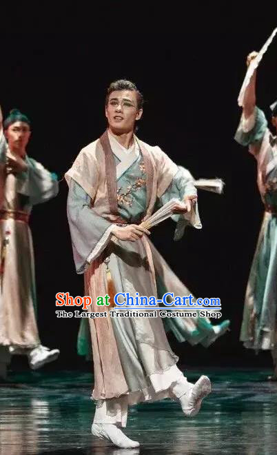 Chinese Traditional Dance Paper Fan Scholar Hanfu Clothing Classical Dance Stage Performance Costume for Men