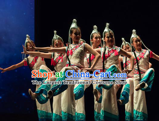 Ta Yun Cai Chinese Yi Nationality Dance Stage Performance Dress Traditional Folk Dance Costume for Women