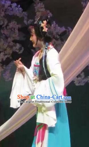 Chinese Shaoxing Opera Young Female Garment Dress Costumes and Headpieces Li Hua Qing Yue Opera Hua Tan Apparels