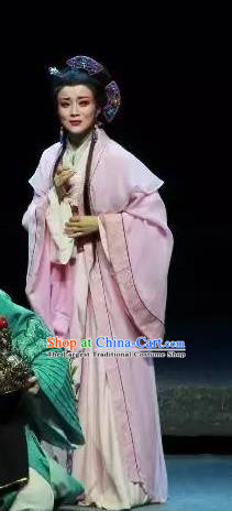 Chinese Shaoxing Opera Huadan Pink Dress Costumes and Headpieces The Magnificent Mayor Yue Opera Young Female Diva Apparels Garment