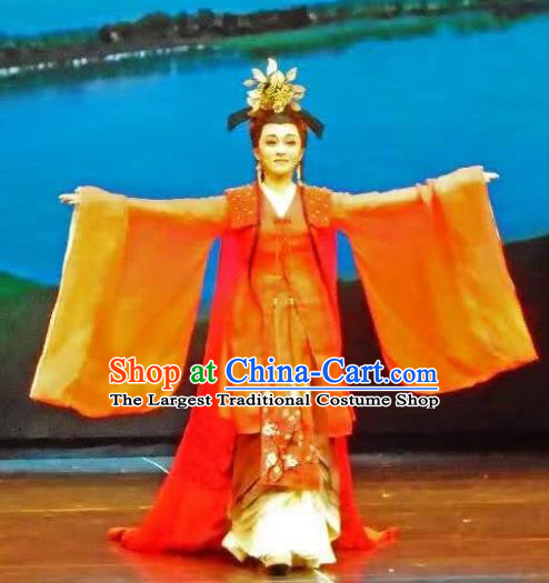 King Wu Yue Chinese Shaoxing Opera Imperial Consort Actress Dress Garment and Headpieces Yue Opera Hua Tan Apparels Costumes