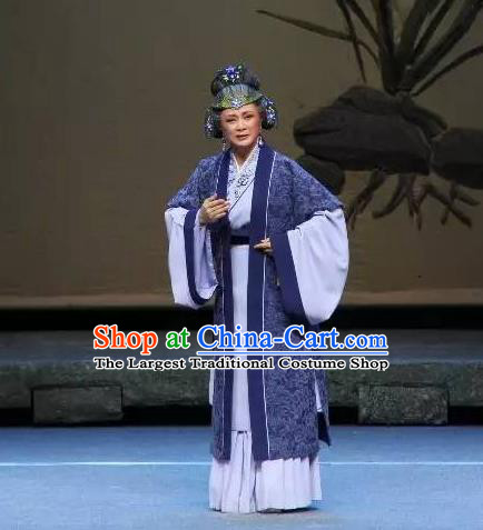 Chinese Shaoxing Opera Elderly Female Dress and Headdress The Magnificent Mayor Yue Opera Old Dame Apparels Garment Costumes