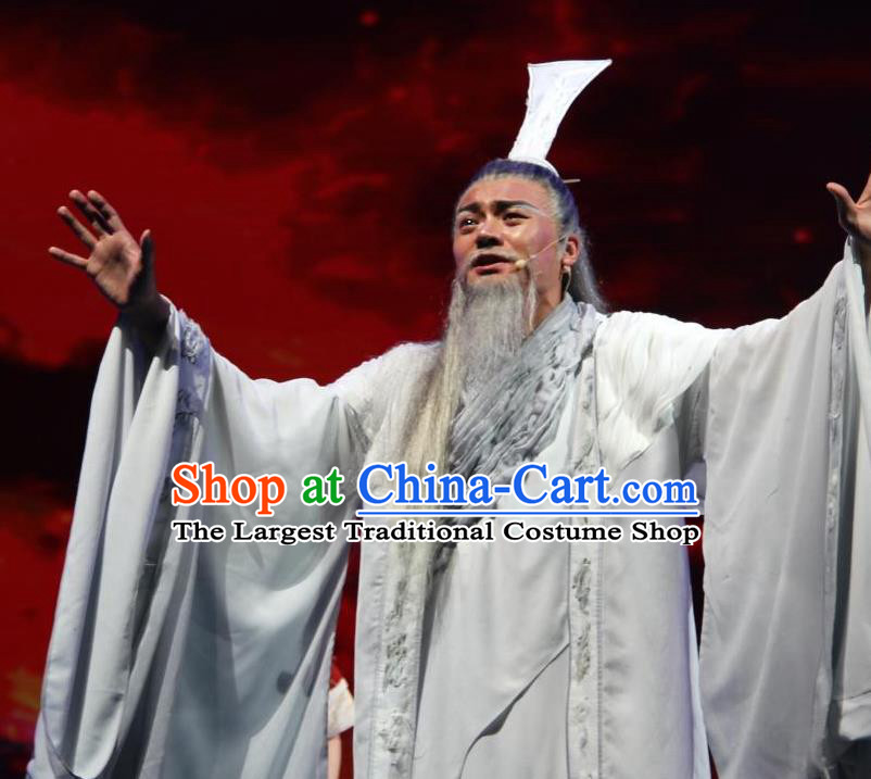 Chinese Yue Opera Laosheng Elderly Male Costumes and Headwear Qu Yuan Shaoxing Opera Poet Apparels Garment