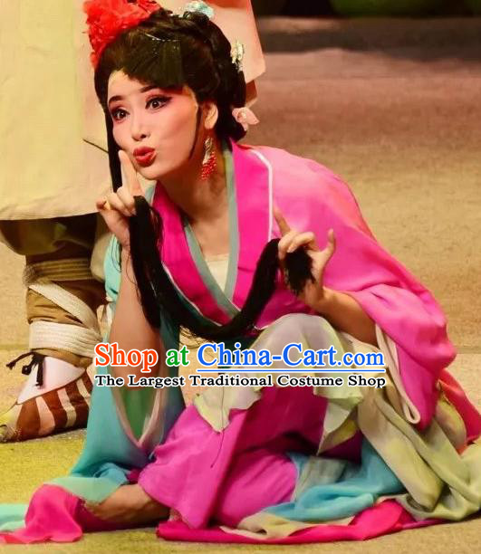 Chinese Shaoxing Opera Young Female Rosy Dress Apparels Costumes and Hair Accessories Smoky Rain Celadon Yue Opera Diva Garment