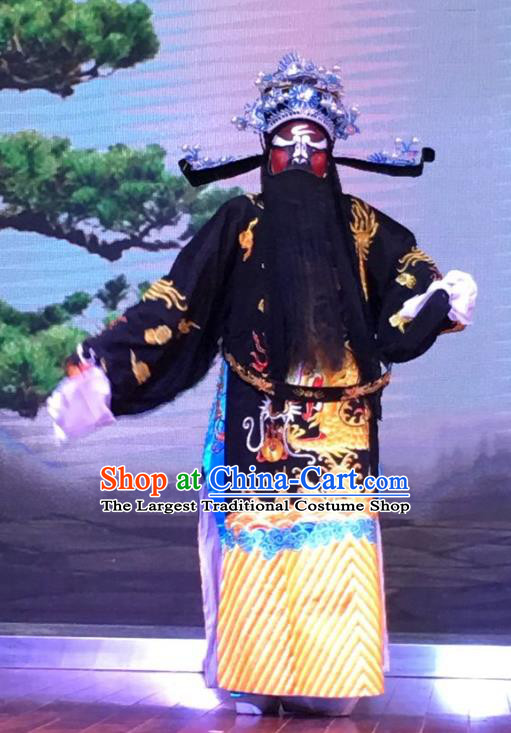 Chinese Yue Opera Official Bao Zheng Garment and Headwear The Crimson Palm Shaoxing Opera Elderly Male Apparels Costumes Embroidered Robe Vestment