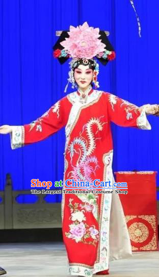 Chinese Beijing Opera Hua Tan Red Dress Costumes Zhu Lian Zhai Peking Opera Imperial Consort Apparels Garment and Headdress