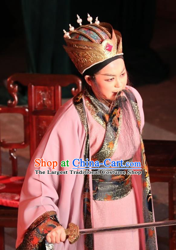 Chinese Yue Opera Baihua River Elderly Male Ling Bing Costumes and Headwear Shaoxing Opera Laosheng Garment Apparels