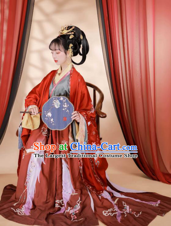 Chinese Ancient Tang Dynasty Wedding Garment Bride Historical Costumes Red Hanfu Dress for Women