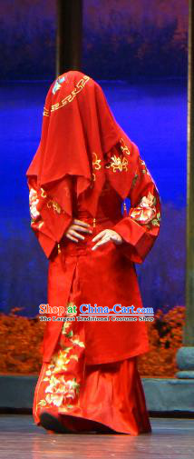 Chinese Shaoxing Opera Jiujin Girl Wedding Red Dress and Headdress Yue Opera Hua Tan Garment Costumes Bride Apparels