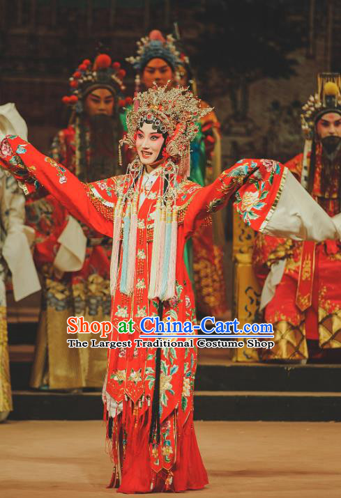 Chinese Kun Opera Actress Red Dress The Palace of Eternal Youth Costumes Peking Opera Hua Tan Apparels Consort Yang Garment and Phoenix Coronet