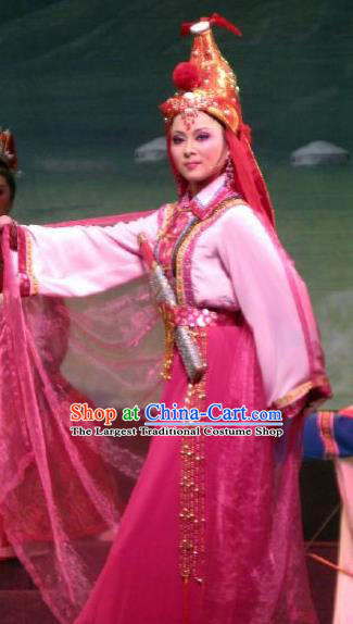 Chinese Shaoxing Opera Princess A Jiao Garment Costumes and Headwear Xi Ma Qiao Yue Opera Actress Dress Apparels