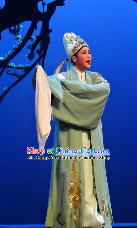 Chinese Shaoxing Opera Young Male Costumes Yue Opera Shuang Fei Yi Garment Scholar Xiao Sheng Li Shangyin Apparels and Hat