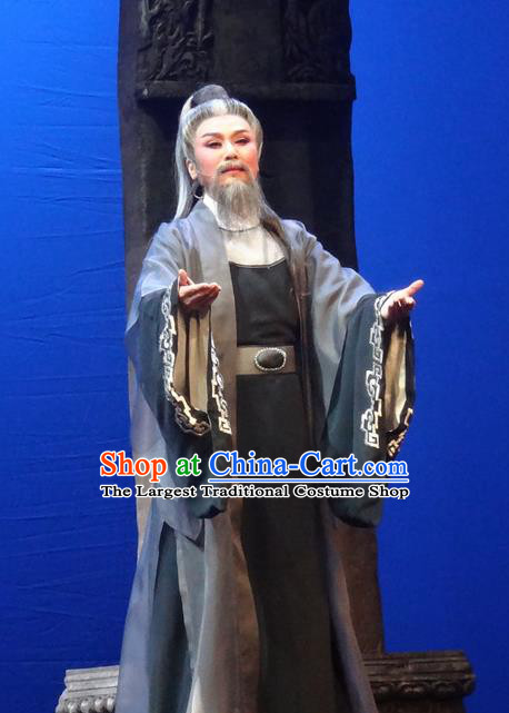 Chinese Shaoxing Opera Elderly Male Garment Yue Opera Shuang Fei Yi Apparels Lao Sheng Chancellor Black Costumes and Headpiece