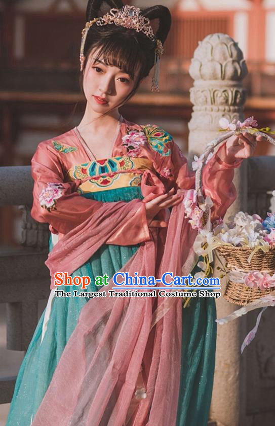 Traditional Chinese Tang Dynasty Court Lady Embroidered Garment Ancient Royal Princess Hanfu Dress Historical Costumes for Women