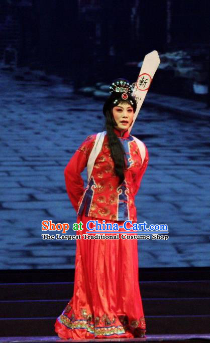 Injustice of Dou E Chinese Kun Opera Female Prisoner Costumes Peking Opera Garment Distress Maiden Red Dress Apparels and Headpieces