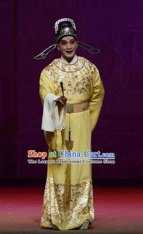 Chinese Classical Kun Opera The Purple Hairpin Young Male Apparels Peking Opera Scholar Costumes Li Yi Garment and Hat