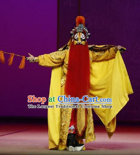 Chinese Classical Kun Opera The Purple Hairpin Wusheng Yellow Apparels Peking Opera Martial Male Costumes Garment and Headwear