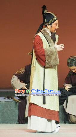 Su Qin Chinese Yue Opera Elderly Male Garment and Headwear Shaoxing Opera Laosheng Apparels Costumes Ministry Councillor Clothing