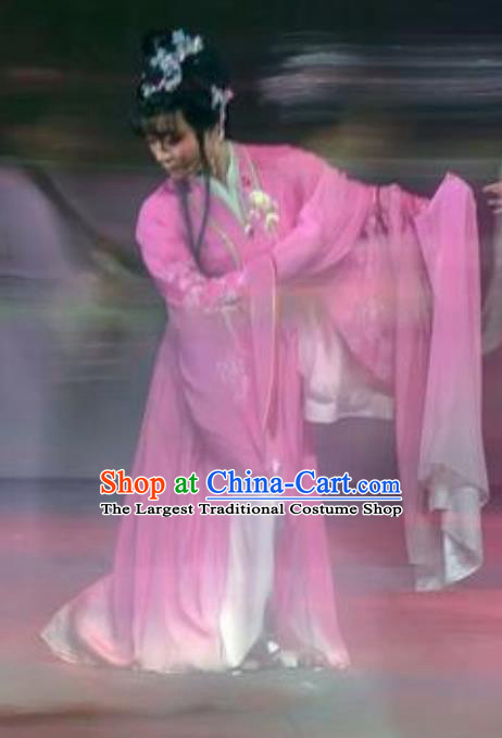 Chinese Shaoxing Opera Noble Lady Xi Daomao Rosy Dress Garment Costumes and Headpieces Wu Yi Lane Yue Opera Hua Tan Apparels