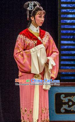 Chinese Shaoxing Opera Hua Tan Pink Dress Apparels Costumes and Hair Accessories Yue Opera Hua Zhong Jun Zi Noble Lady Garment