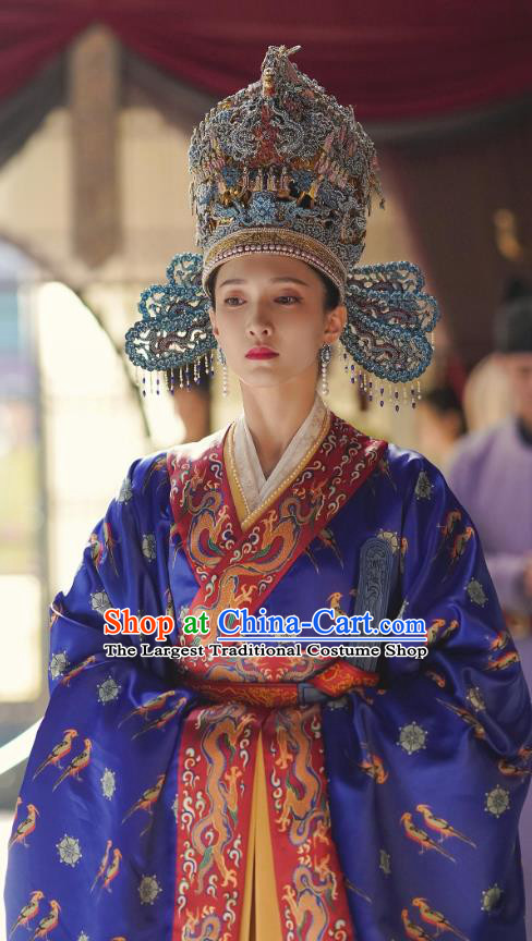 Chinese Song Dynasty Empress Costumes Historical Drama Serenade of Peaceful Joy Ancient Queen Cao Danshu Hanfu Garment and Headdress