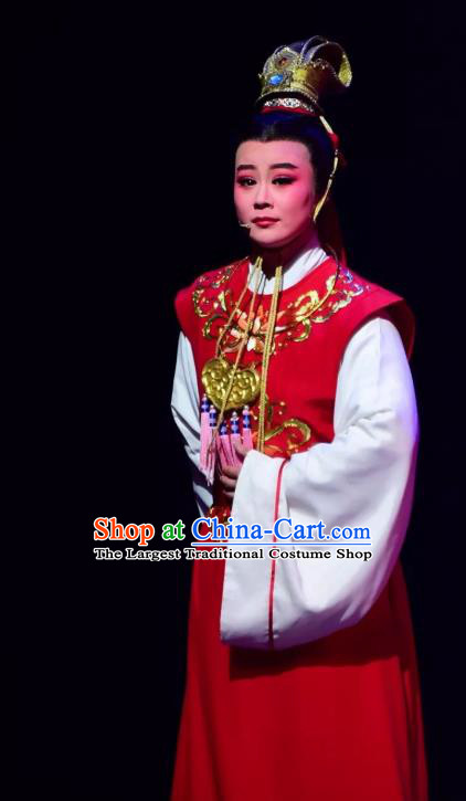 Chinese Yue Opera Xiao Sheng Apparels and Headwear Hu Po Yuan Shaoxing Opera Young Male Scholar Wan Zi Garment Costumes