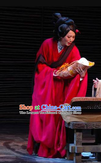 Chinese Shaoxing Opera Princess Apparels Costumes and Headpieces The Orphan of Zhao Yue Opera Hua Tan Red Dress Garment