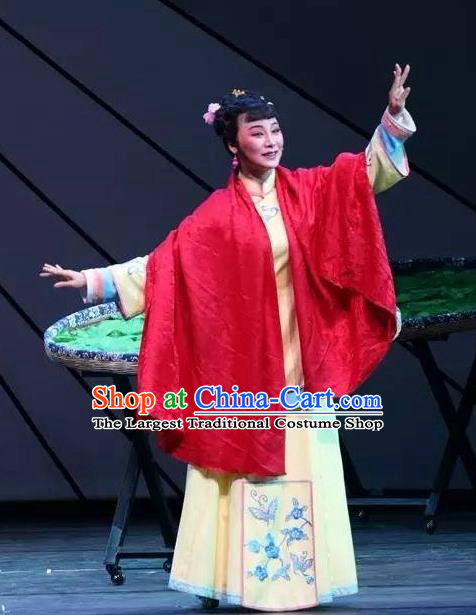 Chinese Shaoxing Opera Young Lady Yellow Apparels Costumes and Headdress Wu Gu Niang Yue Opera Actress Garment